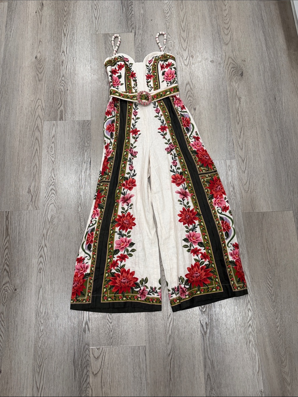 FARM Rio Cream Jumpsuit with Red & Pink Floral Embroidery - Picture 2 of 3